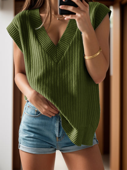 V-Neck Cap Sleeve Knit Vest