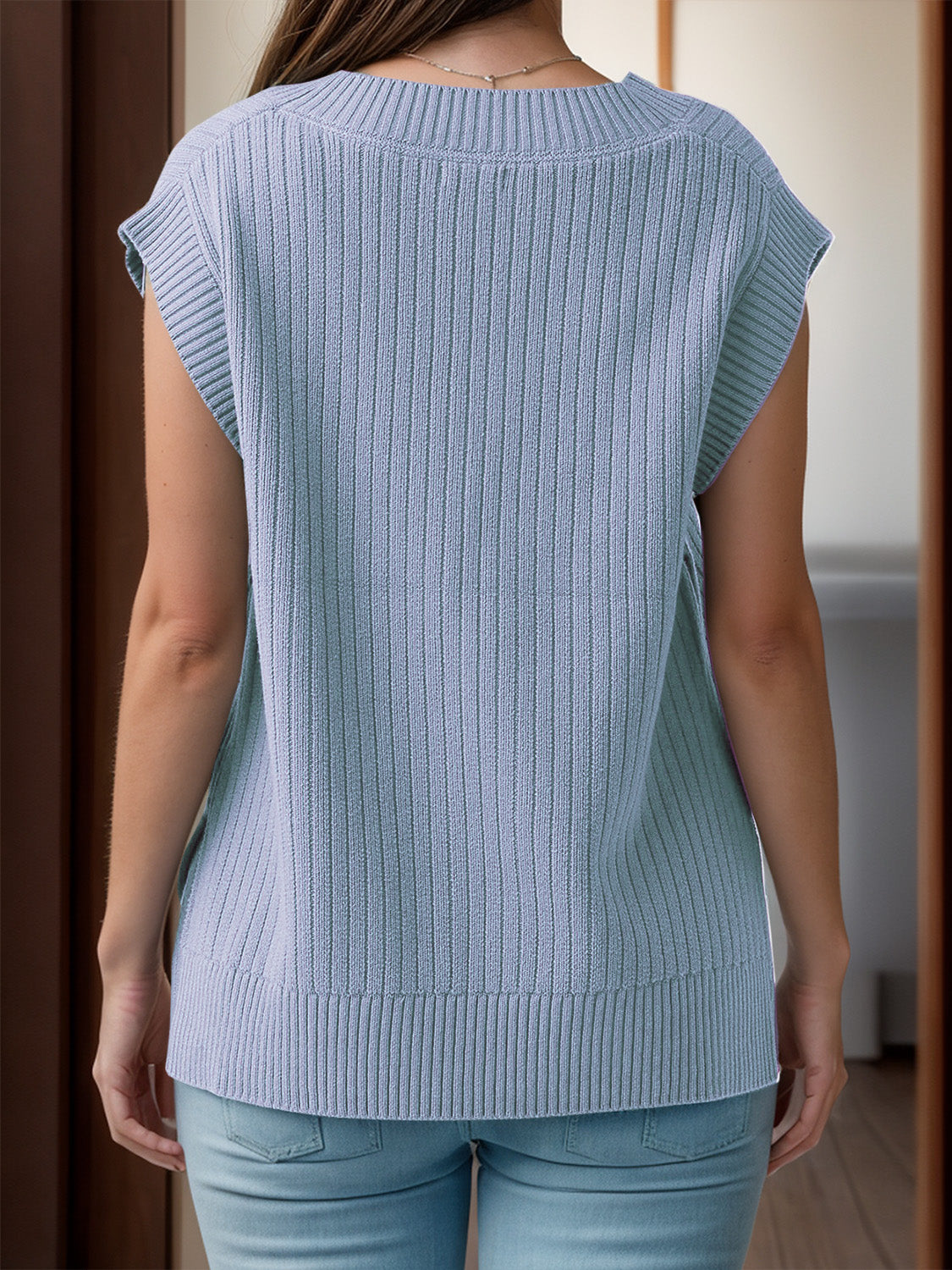 V-Neck Cap Sleeve Knit Vest