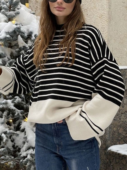 Striped Mock Neck Long Sleeve Sweater