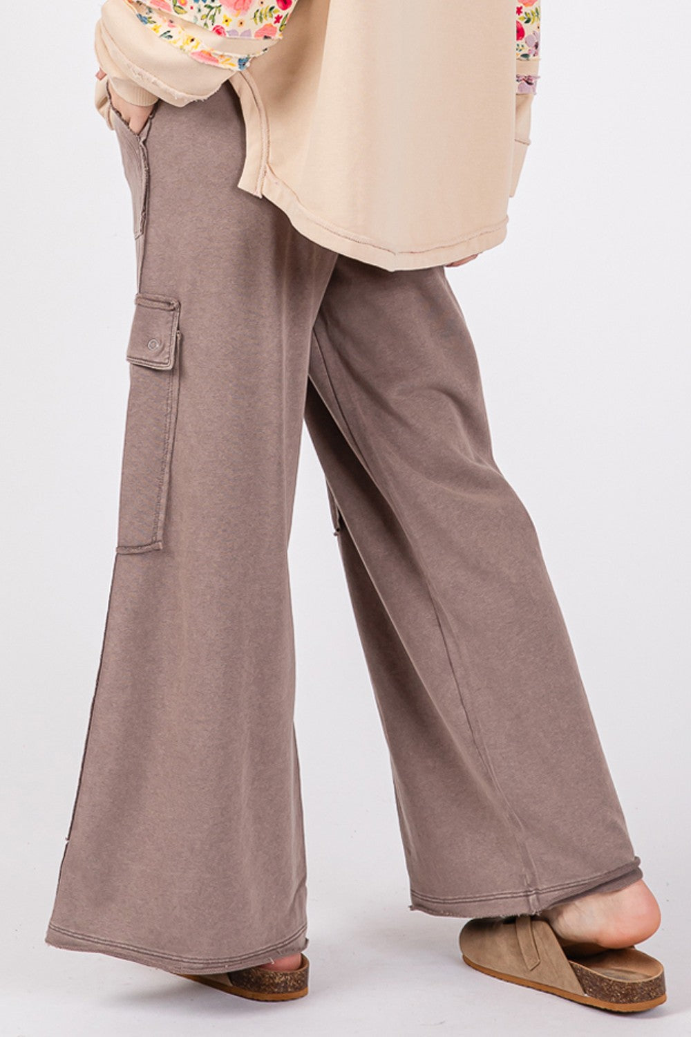 SAGE + FIG Knit Terry Mineral Wash Wide Leg Pants