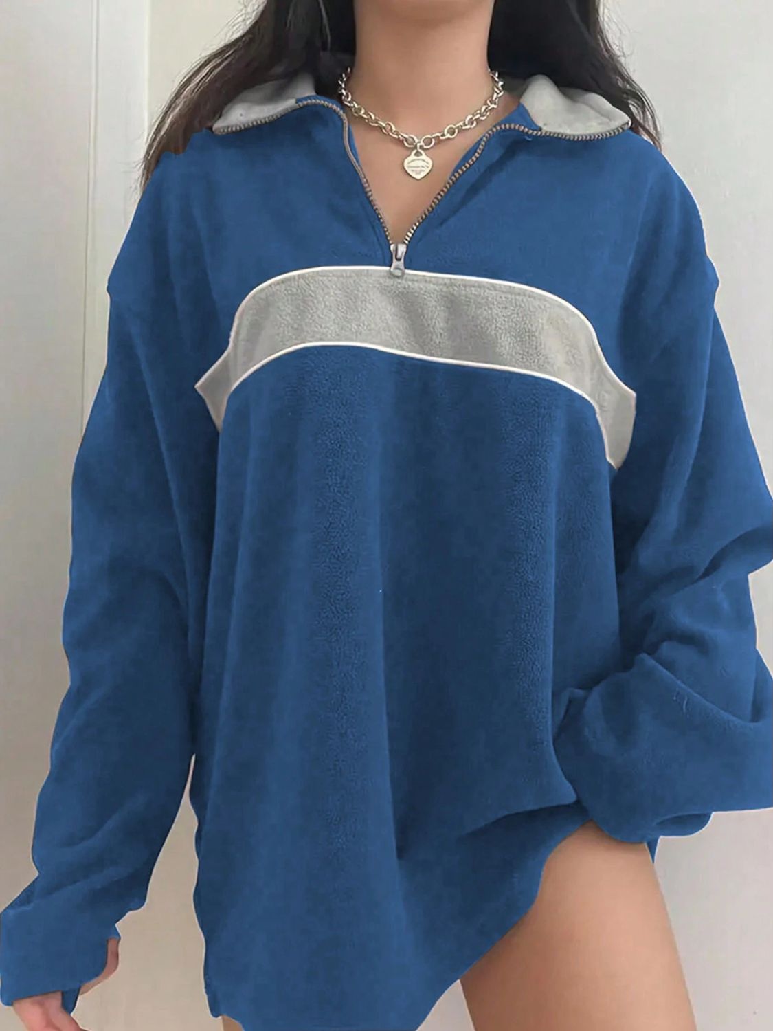 Contrast Dropped Shoulder Long Sleeve Sweatshirt